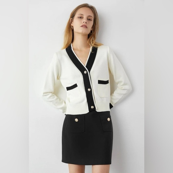 J.ING Adelyn Ivory V Neck Pocketed Cotton Blend Sweater Cardigan One Size NWT - Picture 8 of 8